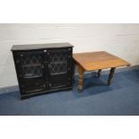 A LATE VICTORIAN PINE DROP END KITCHEN TABLE, on turned legs, open length 88cm x closed 63cm x depth