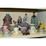 A COLLECTION OF 20TH CENTURY ORIENTAL POTTERY AND PORCELAIN AND TWO HARDSTONE CARVINGS, including