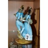 A MURANO GLASS FIGURE GROUP OF A LADY AND GENTLEMAN DANCING, blue and white costume with clear and