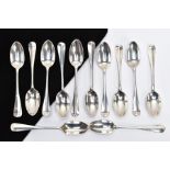 A SET OF TWELVE EARLY 20TH CENTURY SILVER TEASPOONS, rattail design, engraved initials to the