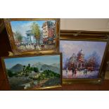 THREE LATE 20TH CENTURY OILS ON CANVAS DEPICTING PARISIAN SCENES, comprising two impressionist