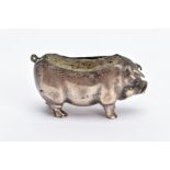 AN EDWARDIAN SILVER PIN CUSHION, in the form of a standing pig, hallmarked 'Levi & Salaman'
