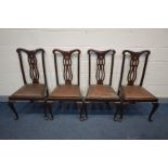 A SET OF FOUR EARLY 20TH CENTURY CHIPPENDALE STYLE DINING CHAIR (Sd)