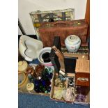 TWO BOXES AND LOOSE, VINTAGE BOTTLES, BOOKS, ETC, including a boxed and cased Signalling Equiment