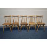A SET OF FIVE ERCOL ELM AND BEECH ALL PURPOSE CHAIRS, model 391 (condition- two chairs with darker
