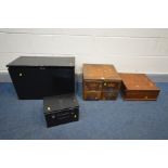 A VINTAGE OAK FOUR DRAWER INDEX CABINET, width 40cm x depth 37cm x height 29cm (Sd and faults) an