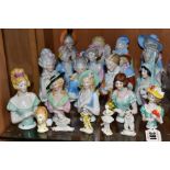 SEVENTEEN LATE/EARLY 20TH CENTURY PORCELAIN HALF-DOLLS, together with five other ceramic miniature