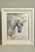 GARY BENFIELD (BRITISH 1965) 'MOONLIGHT', an artist proof print portrait of a white horse 5/20,