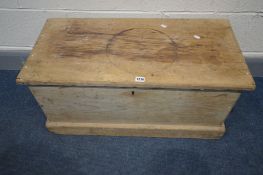 A VICTORIAN PINE BLANKET BOX, with strap hinges, width 83cm x depth 40cm x height 38cm (missing