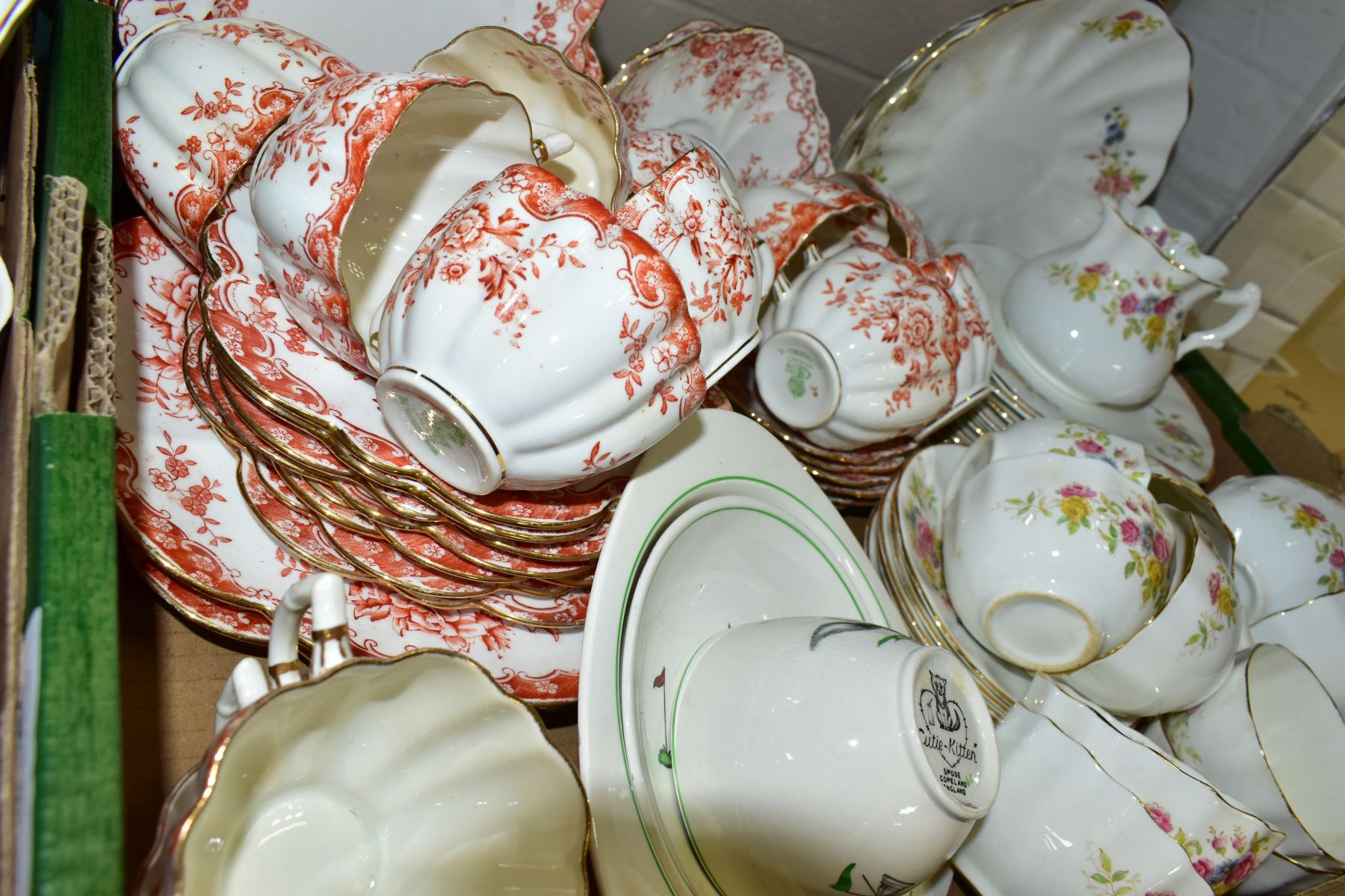 FOUR BOXES OF TEAWARES, VASES, ORNAMENTS, ETC, to include Spode 'Cutie-Kitten' cup and saucer and - Image 7 of 12