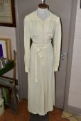 OSSIE CLARK FOR RADLEY, a Moss Crepe cream ankle length dress, size 34, wing collar, long pleated