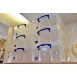 SIX 50 LITRE STORAGE BOXES BY THE REALLY USEFUL BOX COMPANY, ALL WITH LIDS