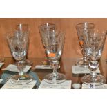 A SET OF TWELVE BOXED LIMITED EDITION CAITHNESS ENGRAVED GLASS GOBLETS, from the series of Twelve