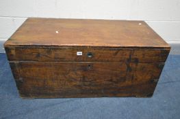 AN EARLY 20TH CENTURY CAMPHOR WOOD CHEST, brass bounded with twin iron drop handles, width 100cm x