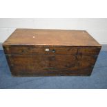 AN EARLY 20TH CENTURY CAMPHOR WOOD CHEST, brass bounded with twin iron drop handles, width 100cm x