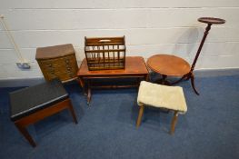 A QUANTITY OF OCCASSIONAL FURNITURE to include a mid to late 20th century three drawer bedside