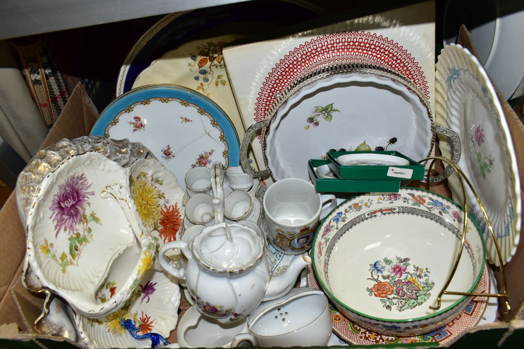 FOUR BOXES OF TEAWARES, VASES, ORNAMENTS, ETC, to include Spode 'Cutie-Kitten' cup and saucer and - Image 8 of 12