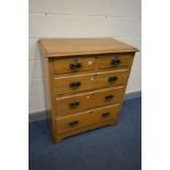 AN EDWARDIAN SATINWOOD CHEST OF TWO OVER THREE LONG DRAWERS, width 92cm x depth 47cm x height