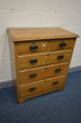 AN EDWARDIAN SATINWOOD CHEST OF TWO OVER THREE LONG DRAWERS, width 92cm x depth 47cm x height