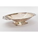 A GEORGE VI SILVER BONBON DISH, oval rectangular form, beaded rim, twin openwork art deco style