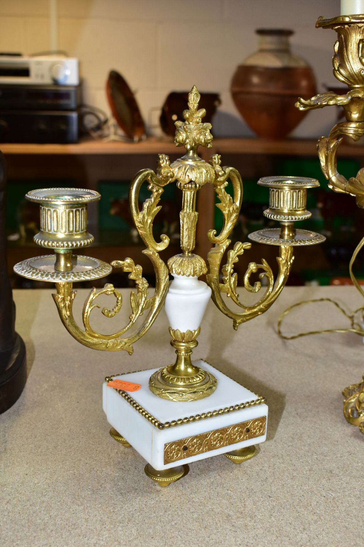 A GILT METAL TABLE LAMP IN THE FORM OF A THREE LIGHT CANDELABRA, height approximately 45cm excluding - Image 5 of 10