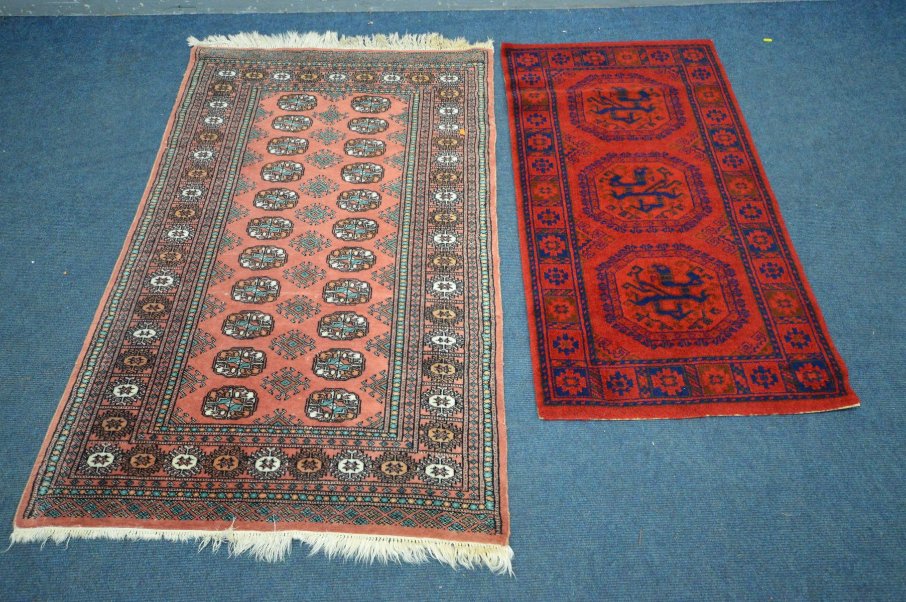 A LARGE WOOLLEN TABRIZ STYLE CARPET SQUARE, 346cm x 250cm and a pink tekke rug and a red rug (3) - Image 5 of 7