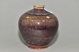 A COBRIDGE STONEWARE HIGH FIRED OVOID VASE, mottled brown glazes, impressed marks, height 16cm