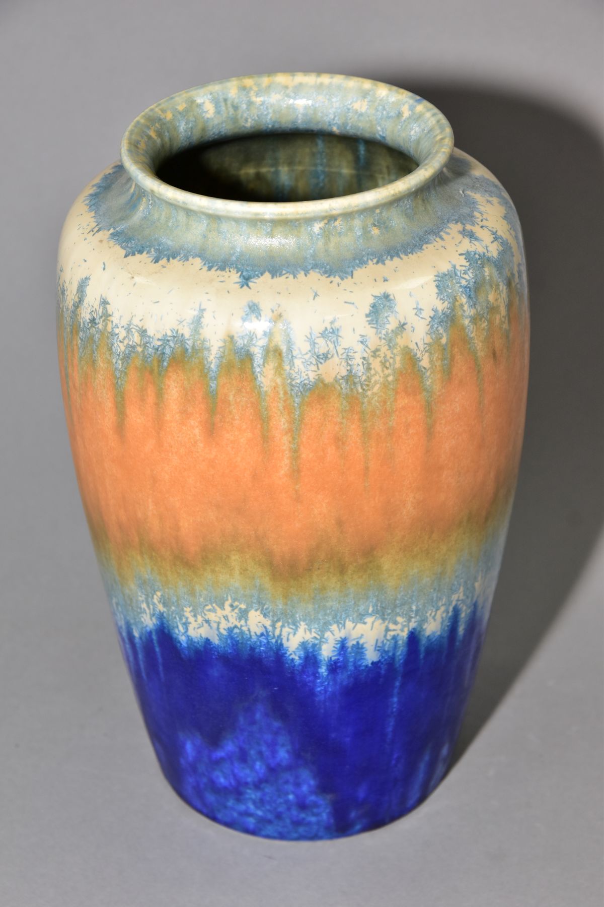 RUSKIN POTTERY, a 261 shape vase of high shouldered form, having green, orange and blue - Image 2 of 5