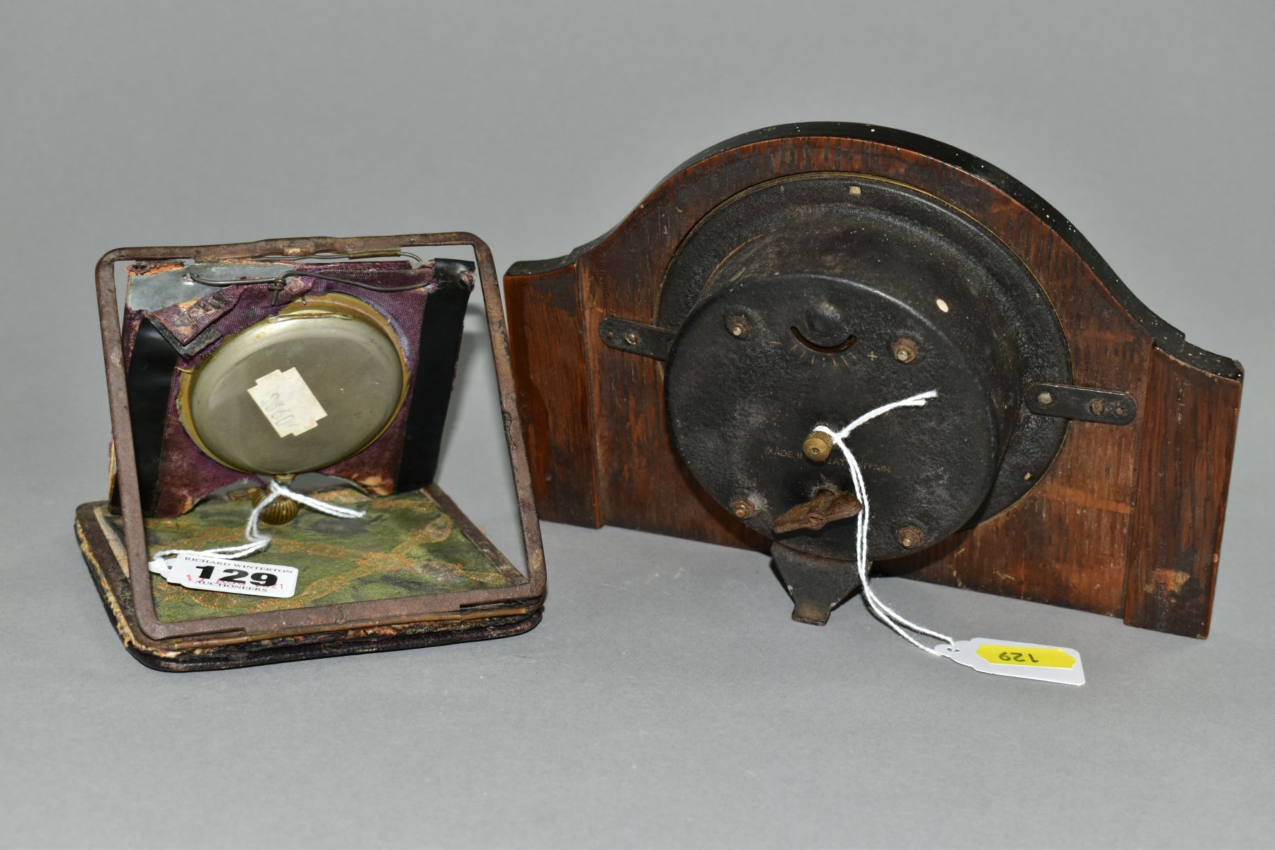 AN EARLY 20TH CENTURY ASPREY 8 DAY TRAVEL CLOCK, in a damaged leather folding case, incomplete, - Image 4 of 5