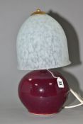 A STUDIO POTTERY TABLE LAMP PROBABLY BY DARTINGTON POTTERY, globular form, with a high fired