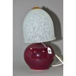 A STUDIO POTTERY TABLE LAMP PROBABLY BY DARTINGTON POTTERY, globular form, with a high fired