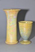 RUSKIN POTTERY, a mottled yellow lustre vase of cylindrical form with flared rim, impressed Ruskin