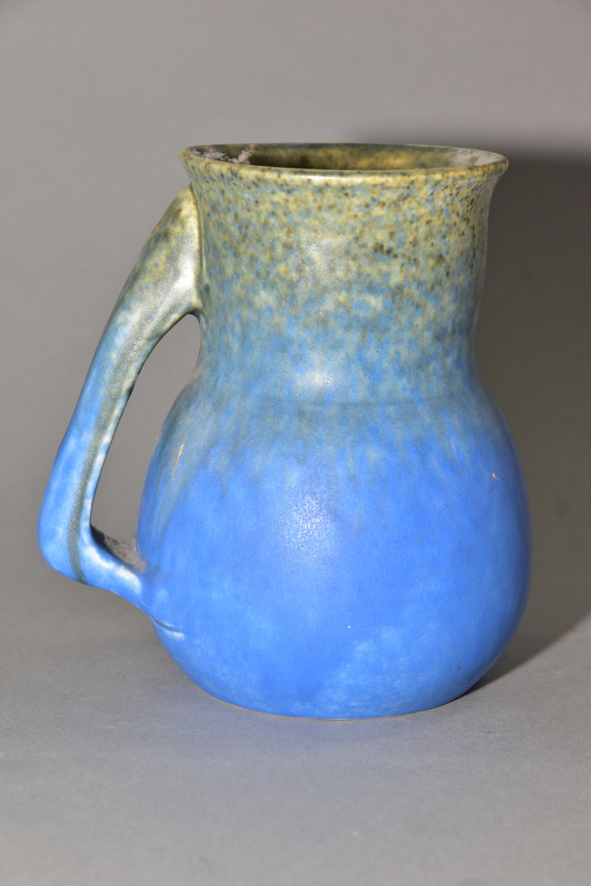 RUSKIN POTTERY, a blue jug of globular to cylindrical form, no spout formed at the rim, impressed - Image 3 of 5
