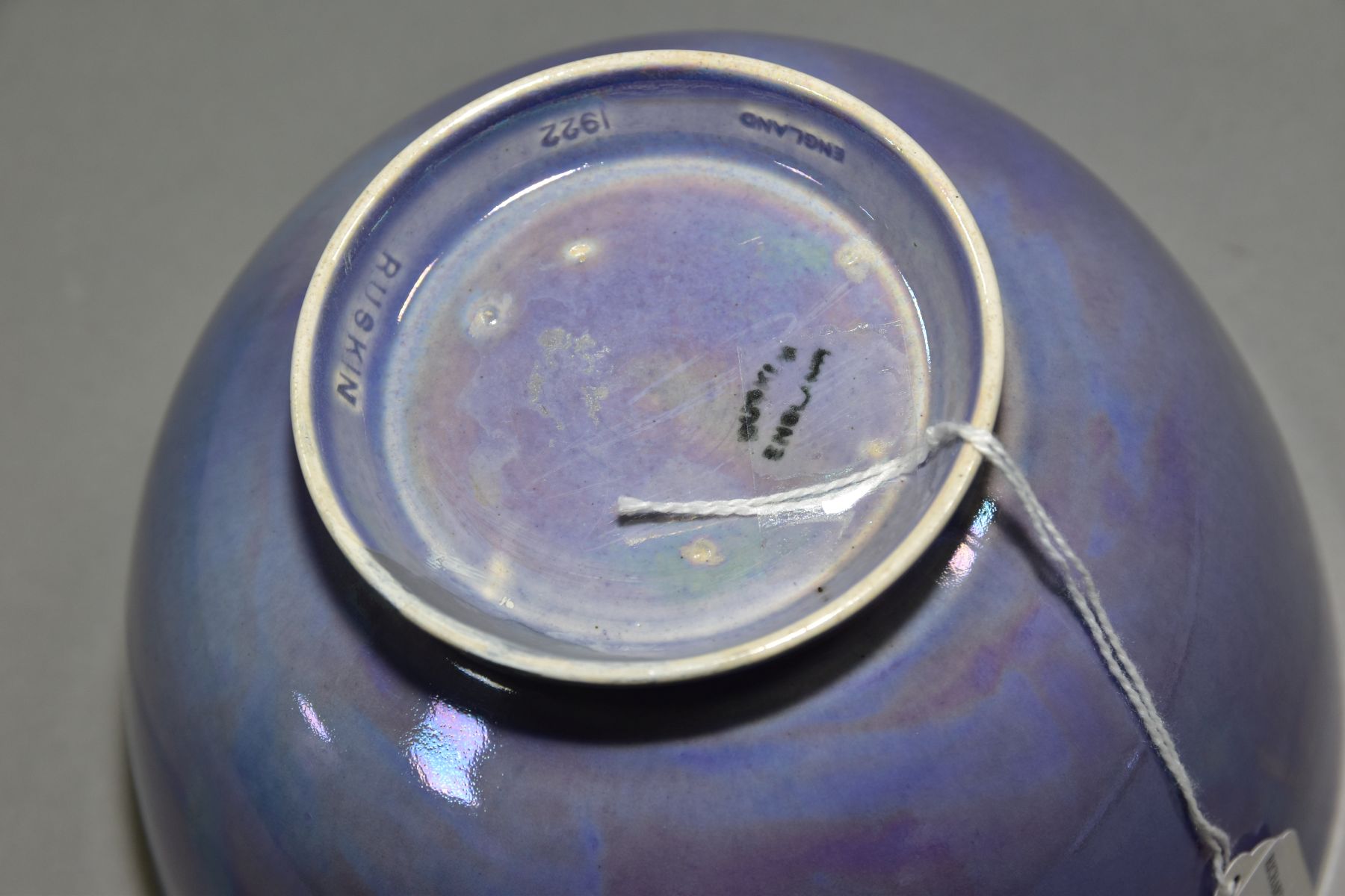 RUSKIN POTTERY, a footed eggshell bowl, covered in a lavender lustre glaze, impressed Ruskin England - Image 4 of 5