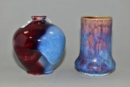 TWO PIECES OF COBRIDGE STONEWARE HIGH FIRED POTTERY, comprising an ovoid vase with sang de boeuf and