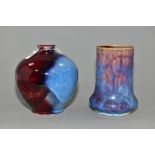 TWO PIECES OF COBRIDGE STONEWARE HIGH FIRED POTTERY, comprising an ovoid vase with sang de boeuf and