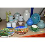 A GROUP OF POOLE POTTERY, including a Carter, Stabler, Adams turquoise glazed 18cm tea plate, a