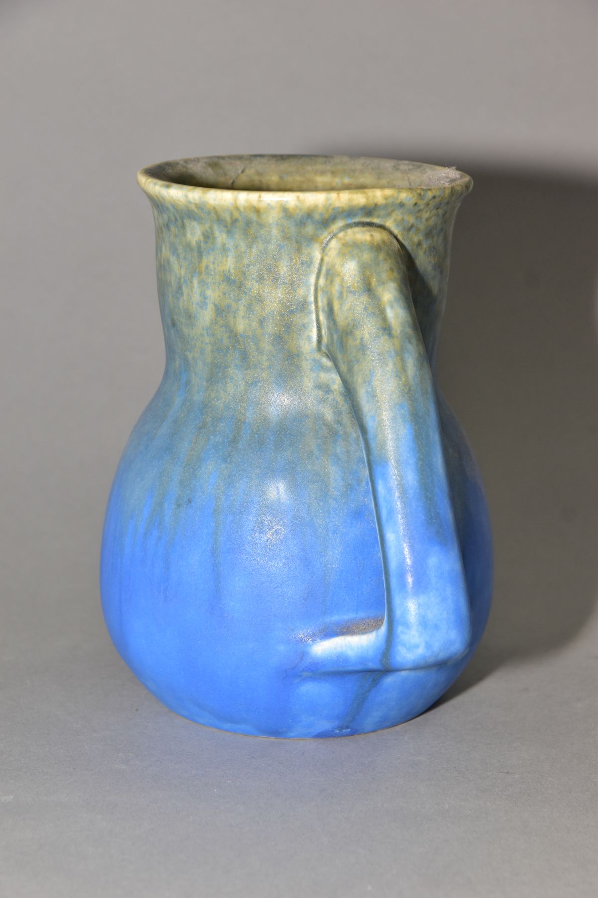 RUSKIN POTTERY, a blue jug of globular to cylindrical form, no spout formed at the rim, impressed - Image 2 of 5