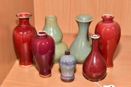 SEVEN MINIATURE CHINESE STYLE VASES including double gourd and baluster shapes, unmarked, tallest