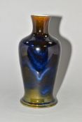 A COBRIDGE STONEWARE HIGH FIRED BALSUTER VASE WITH FLARED FOOT, brown/green ground with mottled blue