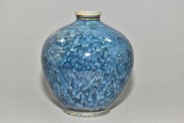 A COBRIDGE STONEWARE HIGH FIRED OVOID VASE, mottled shaded blue glaze over a green/brown ground,