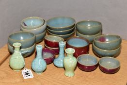 TWENTY TWO PIECES OF MINIATURE AND SMALL ORIENTAL STYLE POTTERY, comprising four crackle glaze