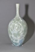 SIMON RICH (BRITISH 1949) a green crystalline glaze vase of ovoid form with elongated neck,