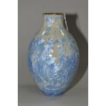 A SIMON RICH (BORN 1949) STUDIO POTTERY CRYSTALLINE GLAZED OVOID VASE, brown glazed rim, impressed