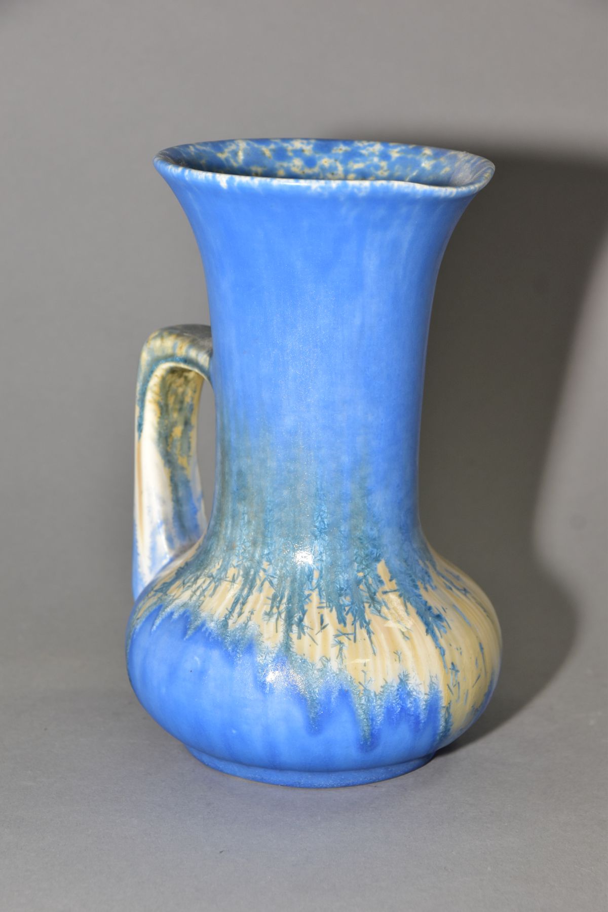 RUSKIN POTTERY, a water jug of onion form, covered in blue crystalline white and cream glazes, - Image 2 of 5