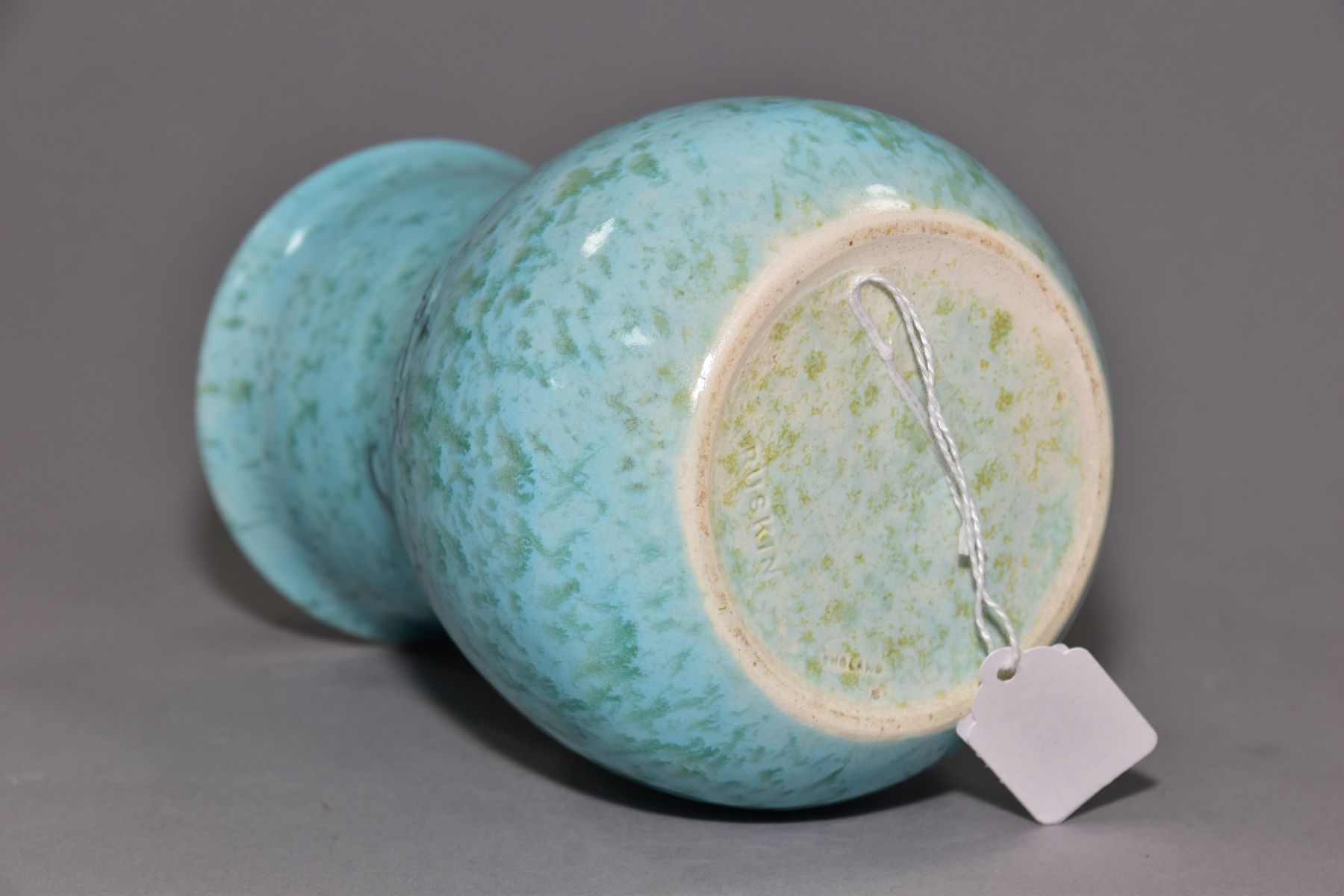 RUSKIN POTTERY, a turquoise and green crystalline glaze vase of globe and shaft form with an - Image 5 of 5