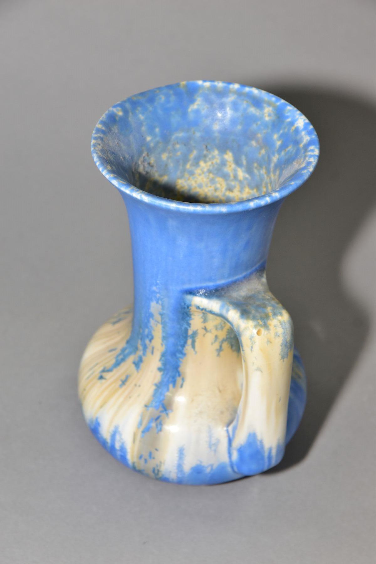 RUSKIN POTTERY, a water jug of onion form, covered in blue crystalline white and cream glazes, - Image 4 of 5