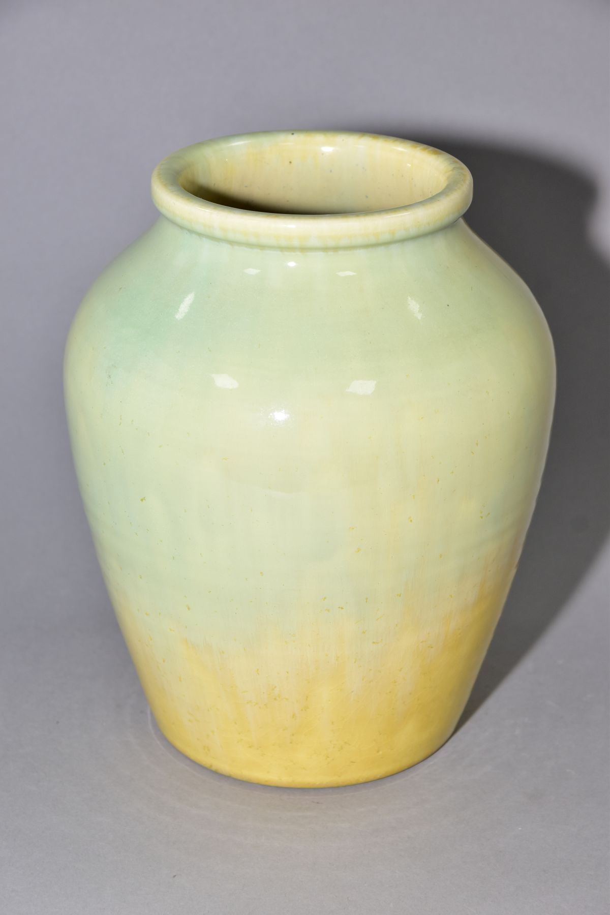 RUSKIN POTTERY, a pale green and yellow lustre baluster vase, impressed Ruskin England to the - Image 2 of 5