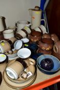 A QUANTITY OF ASSORTED DENBY TEA, COFFEE, TABLE AND ORNAMENTAL WARES, including eight Sandstone