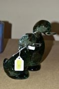 TWO WHITEFRIARS DILLY DUCKS, both in Ocean green colourway, controlled bubble inclusions, height